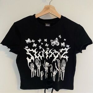 Swixxz Butterfly Ruffle Short Sleeve Crop Top, Large